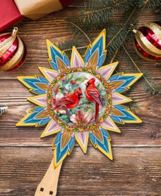 Christmas Cardinals Wooden Tree Topper