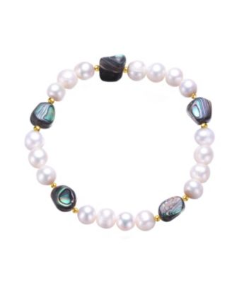 Sterling Silver 14K Gold Plated and Freshwater Pearl Abalone Bracelet