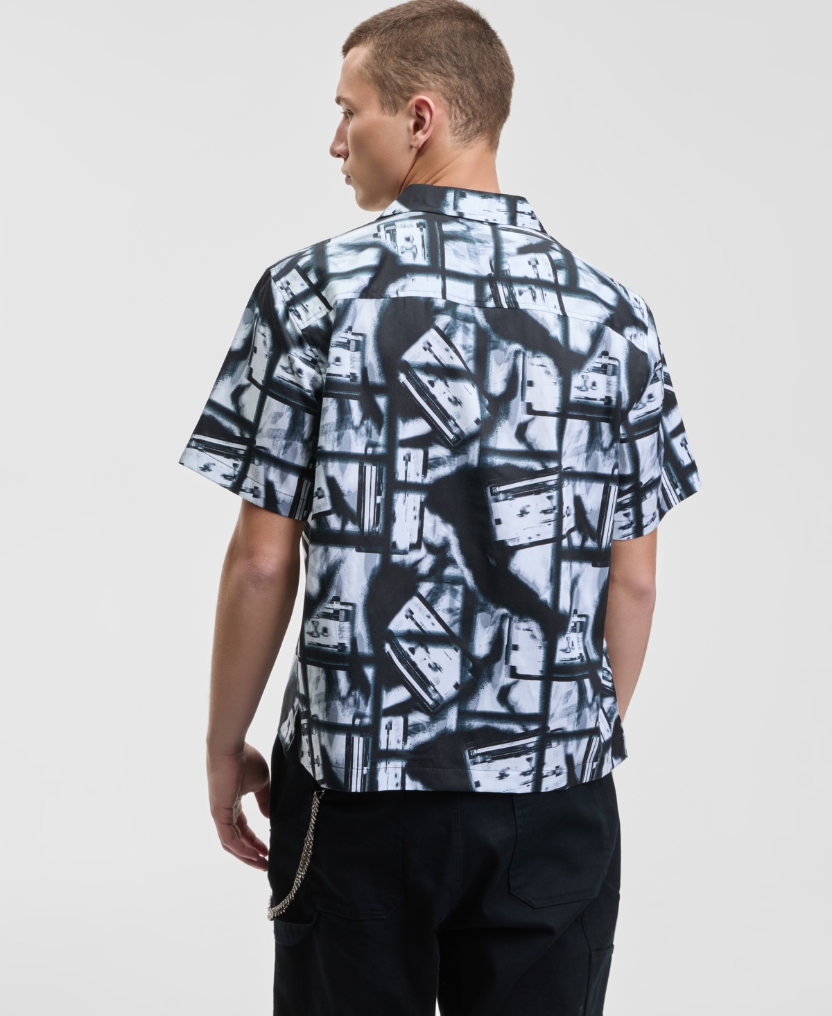 Mode of One Men's Relaxed Fit Short Sleeve Abstract Print Button-Front Camp Shirt, Macy's Exclusive