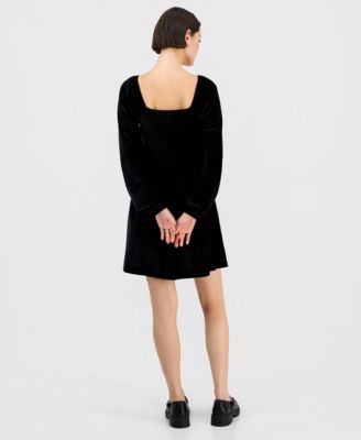 Juniors' Long-Sleeve Velour Square-Neck Mini Dress