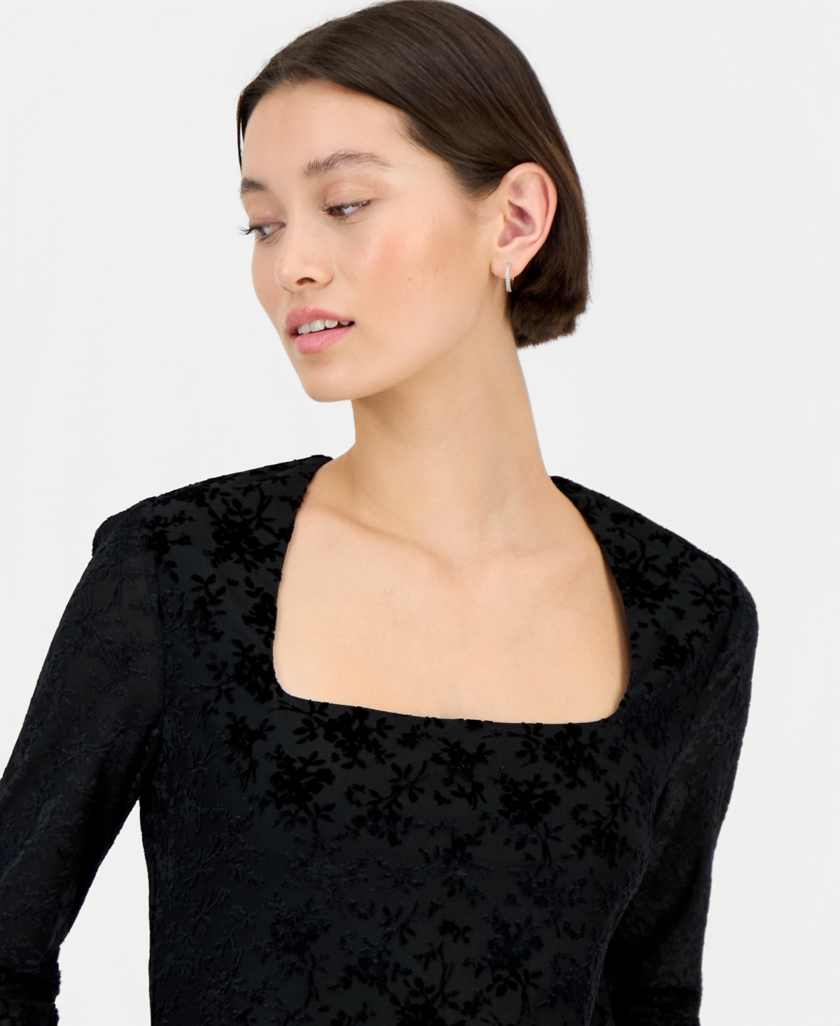 Sincerely Jules Juniors' Flocked Long-Sleeve Square-Neck Top