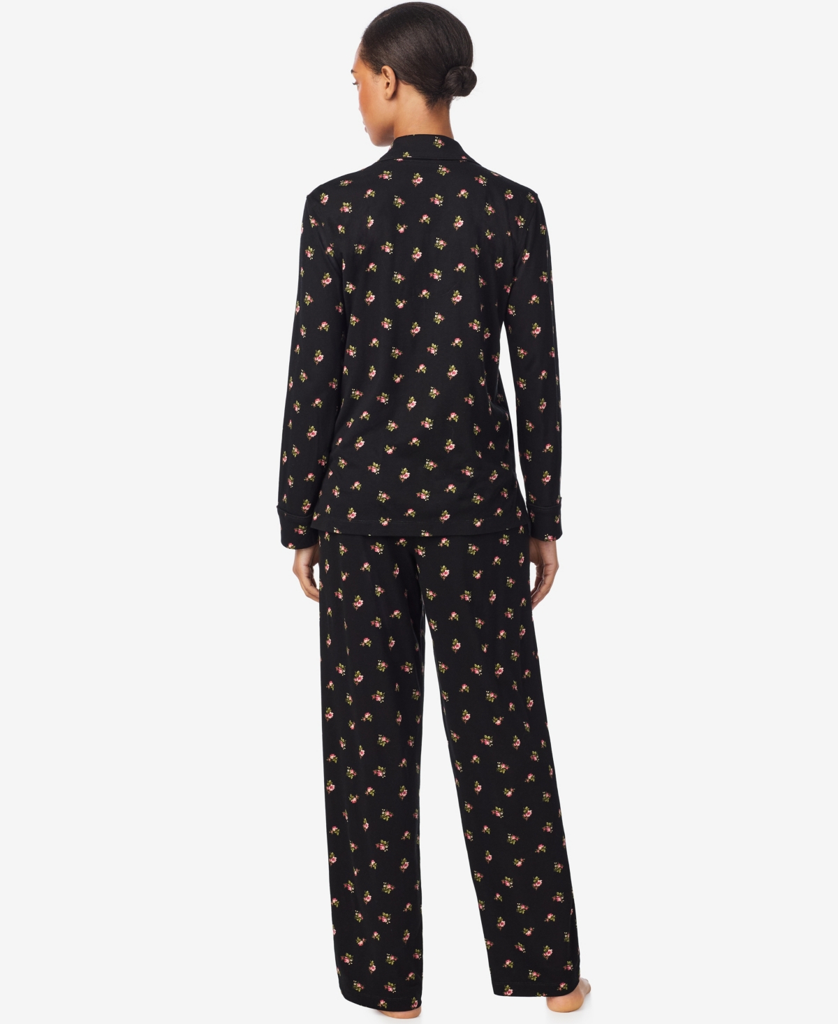 Ralph Lauren Women's Notch Collar And Long Pant Pajama Set In Black
