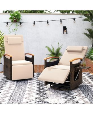 2PCS Outdoor 360° Swivel Rattan Recliner Chair Patio Wicker Chaise Lounge Chair