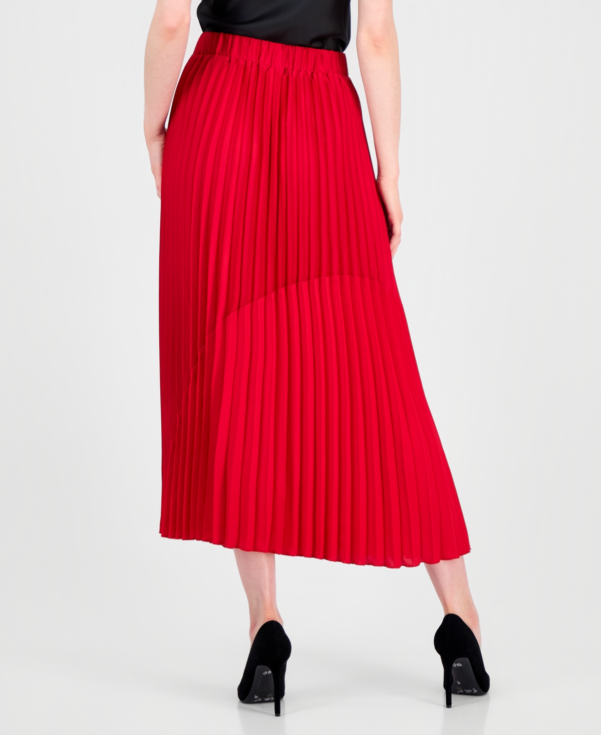 T Tahari Women's Pull-on Pleated Mixed-media Skirt In Red