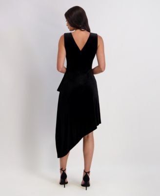Women's Asymmetrical Hem Velvet Midi Dress
