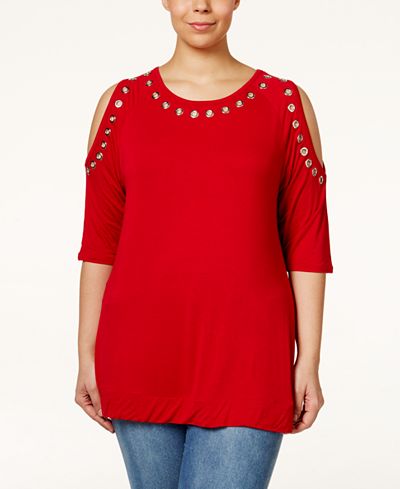Belldini Plus Size Grommet-Trim Cold-Shoulder Top