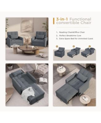31.5" Sleeper Chair, Convertible Chair Bed for Adults, 3-in-1 Pull Out Sofa Chair