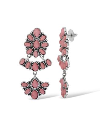 Pink Stone Statement Drop Earrings in Floral Shape