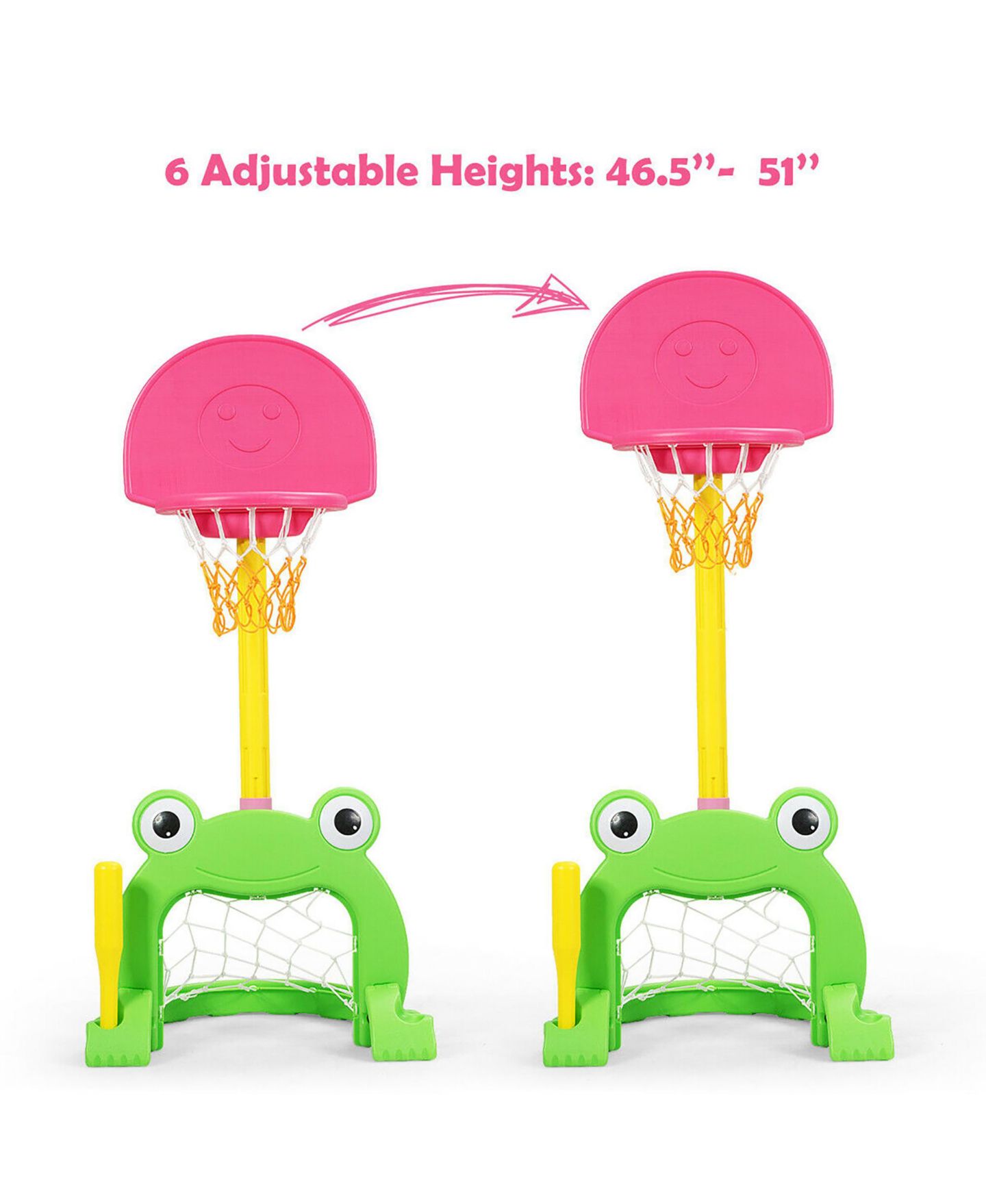 Детские игрушки Costway 3-in-1 Kids Basketball Hoop Set Adjustable Sports Activity Center, цвет: Розовый — фото 7