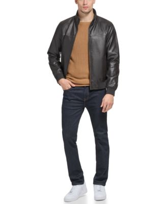 Men's Faux Leather Stand Collar Bomber