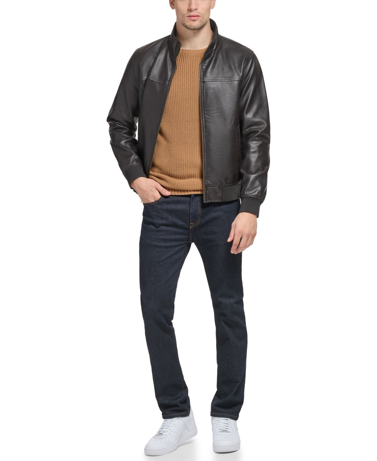 Мужская куртка Tommy Hilfiger Faux Leather Stand Collar Bomber, цвет: Чёрный — фото 2