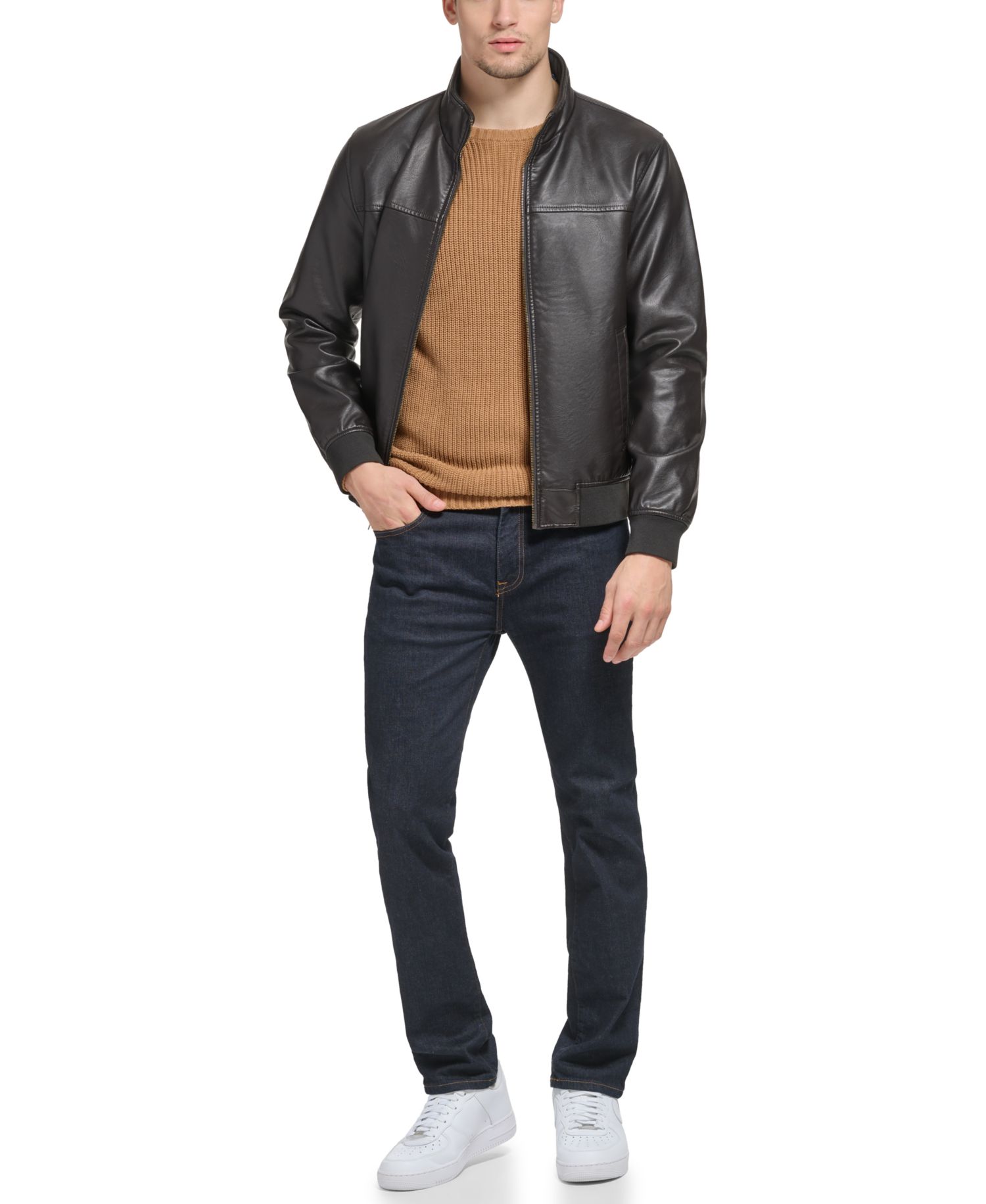 Men's Faux Leather Stand Collar Bomber