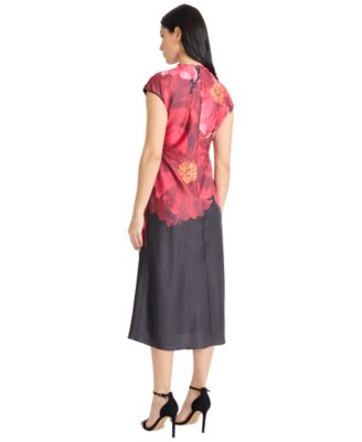 Women's Printed Cap Sleeve Midi Dress