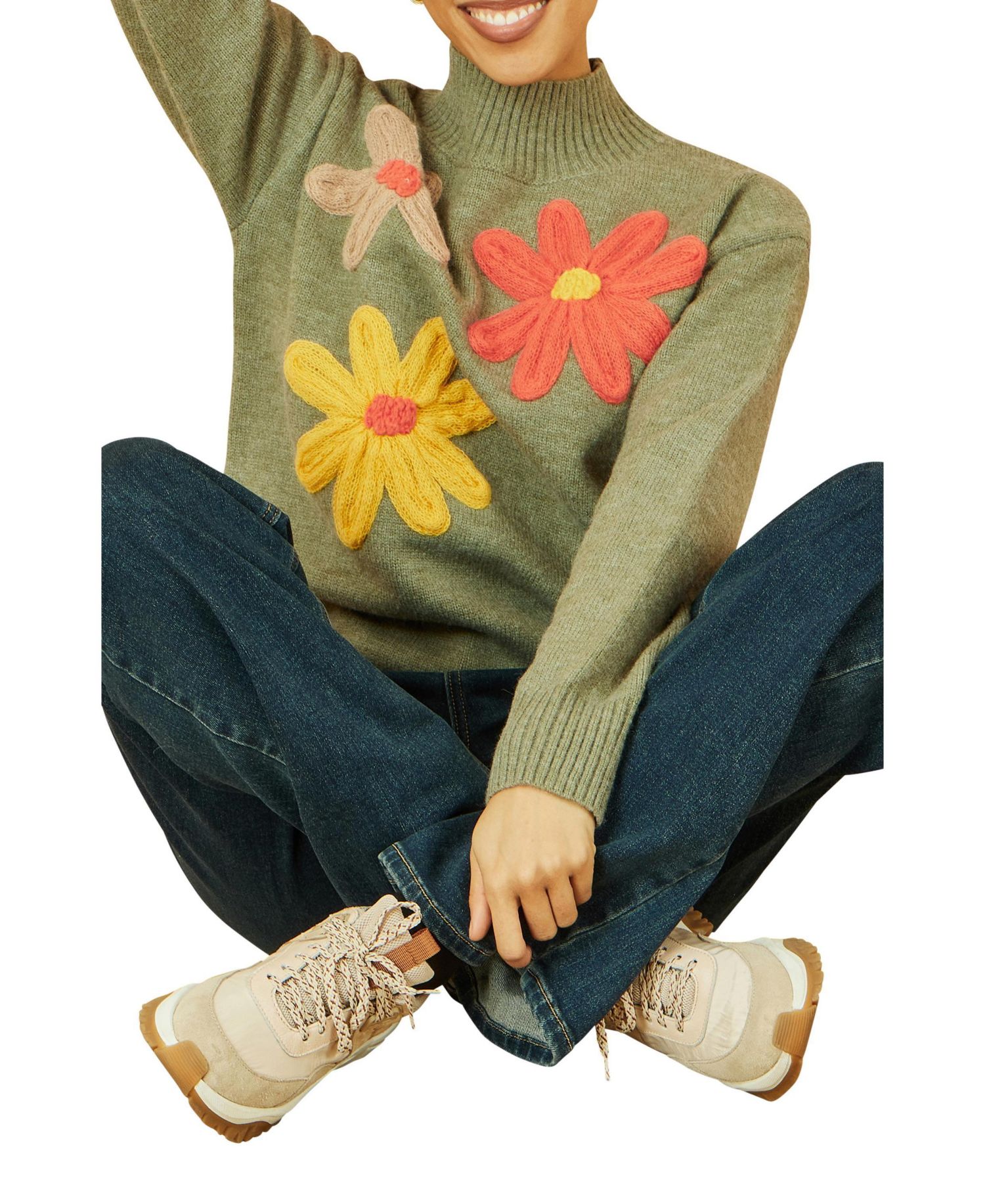 Women's Floral Detail High Neck Knit Sweater