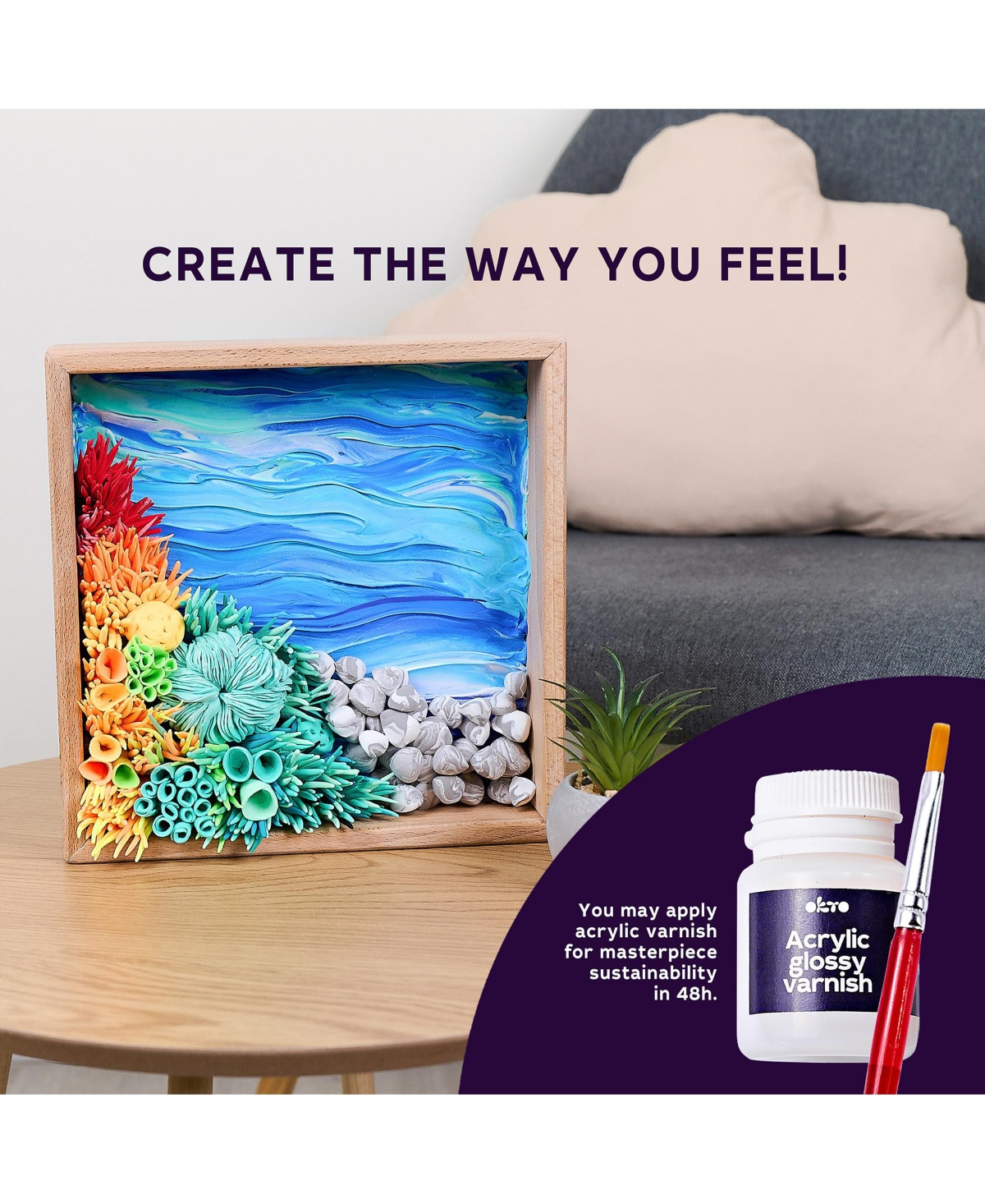 Okto Air-Dry Clay 3D Painting Kit – Mood Ocean Calm (8.3 x 8.3 in)