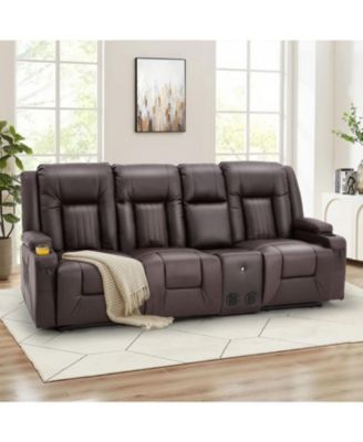  Set of 1   Faux Leather, Bluetooth Speakers, USB Ports, Cup Holders, Console   Manual Recline  3-Seater Recliner Sofa