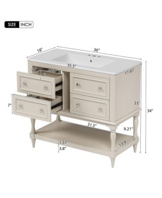 36" Solid Wood Bathroom Vanity with Mirror Cabinet, Adjustable Shelves and Drawers
