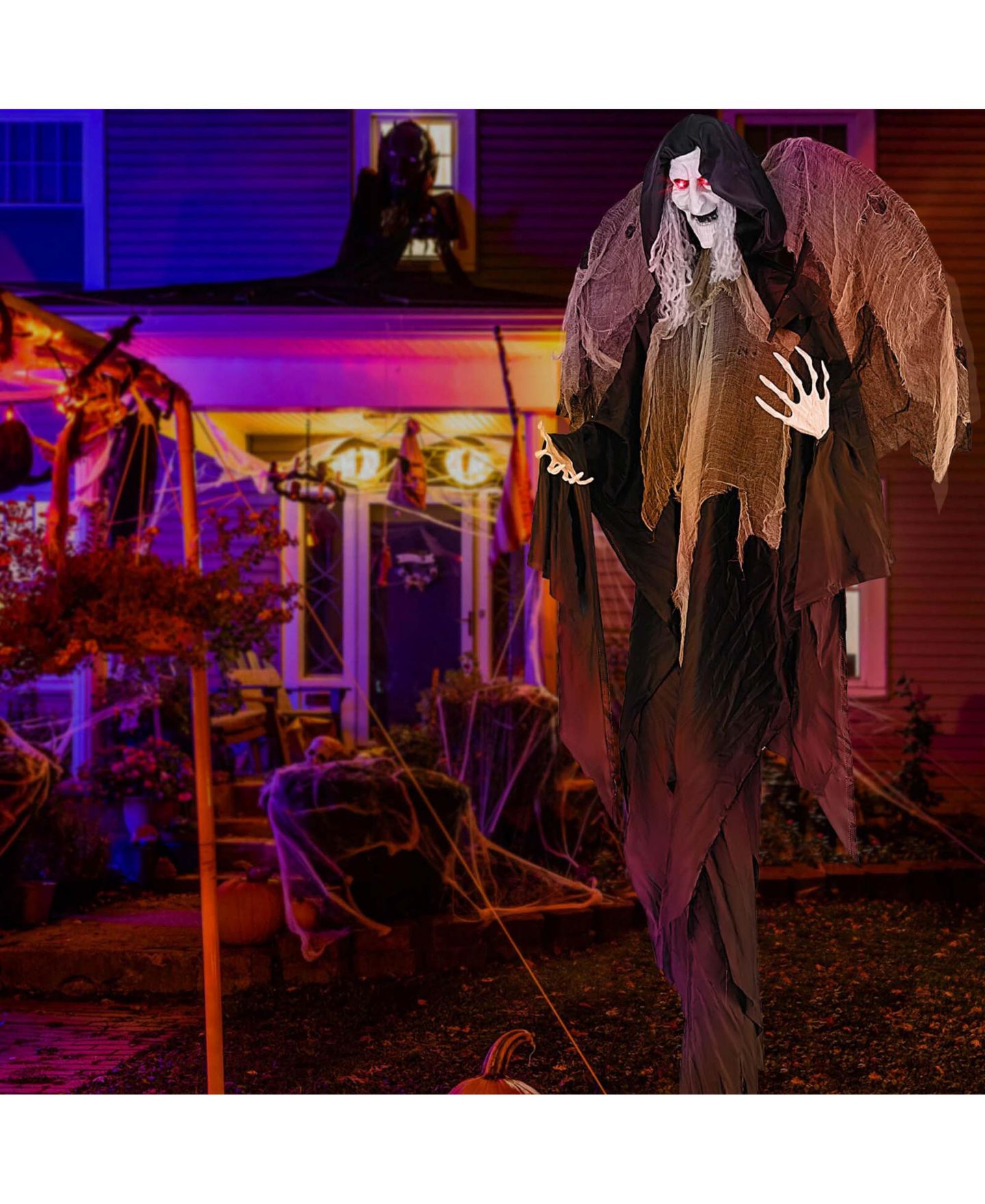 Детская игрушка Costway 8.2 ft Halloween Standing Witch Voice Activated Animatronic Ghost, цвет: Чёрный — фото 5