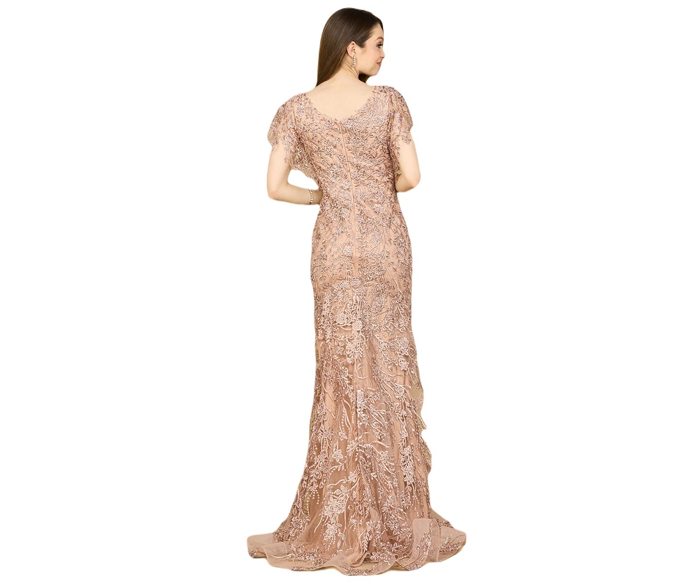 Женская кепка Lara Cap Sleeve Mermaid V-neck Gown, цвет: Пудровый — фото 2