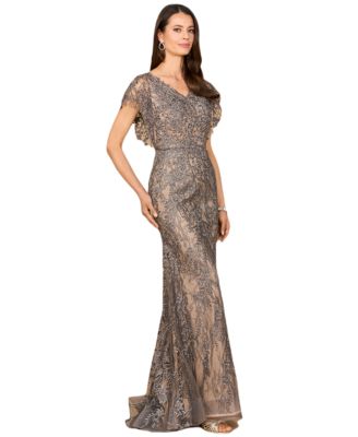 Women's Cap Sleeve Mermaid V-neck Gown