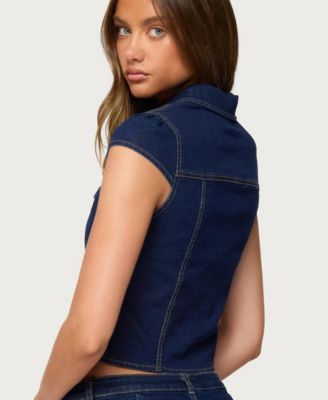 Women's Contrast Stitch Button Up Denim Shirt