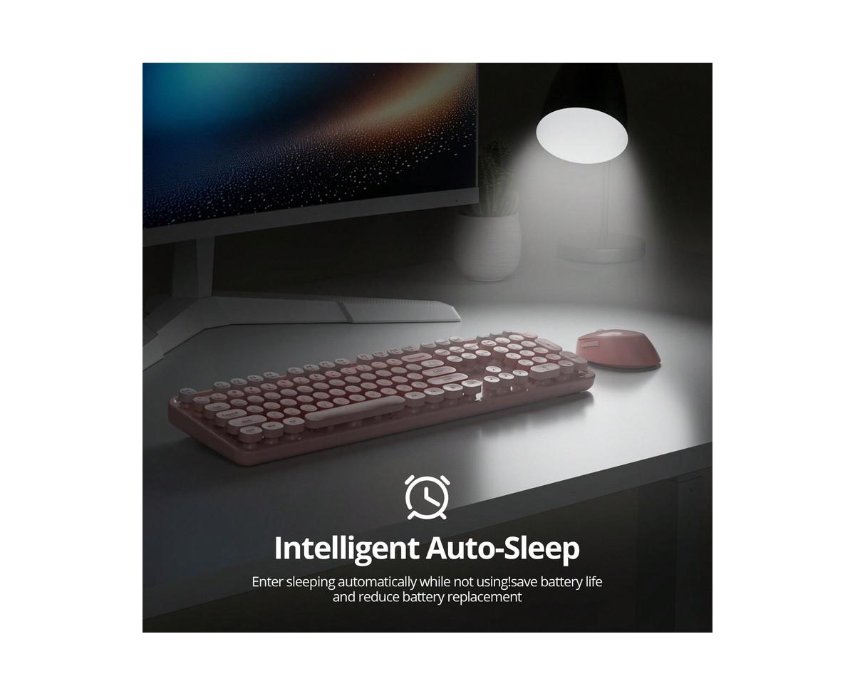 Wireless Keyboard And Mouse Set - Cute Keyboard And Mouse Combo, Full Size Keyboard With Number Pad & Round Keycaps For Windows Pc Laptop