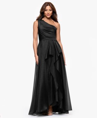 XSCAPE - Women's Metallic Draped One-Shoulder Gown
