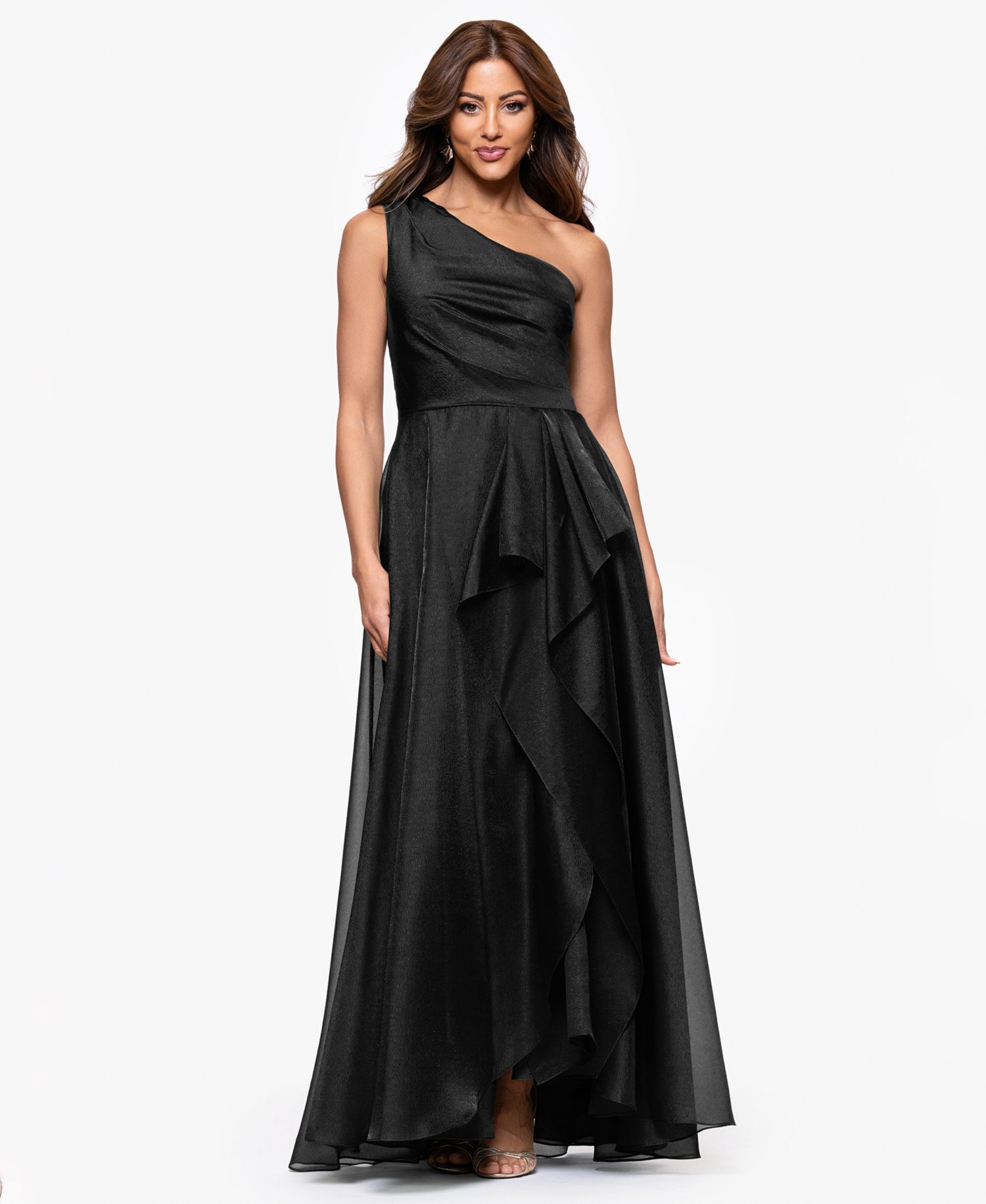 Petite Metallic Draped One-Shoulder Gown