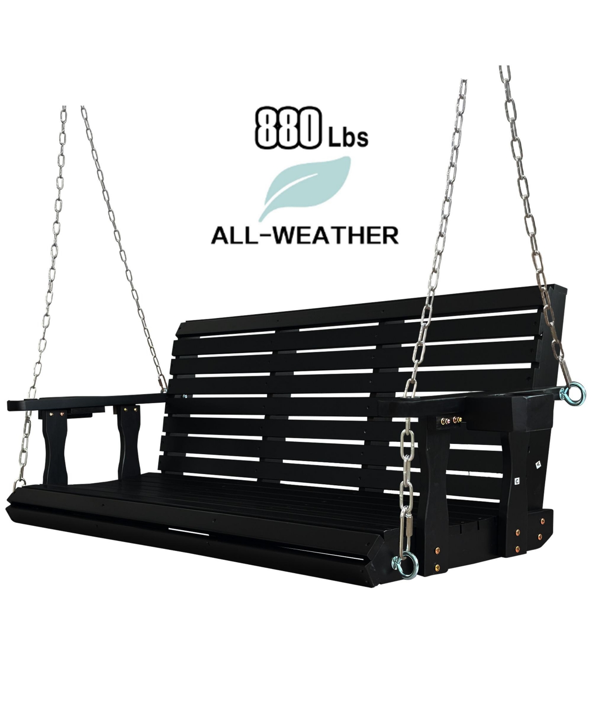 Mega Casa Wooden Porch Swing 3-Seater, High Backrest and Deep Seat, Bench with Cupholders, for Outdoor Patio Garden (Cedar Tone, 5 Ft Extra Larg