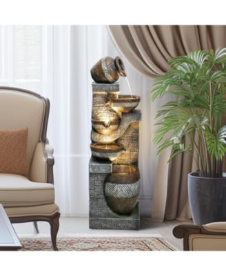 5-Tiers Indoor/Outdoor Garden Water Fountain - 42.5inches Modern Floor-Standing Cascading Water Feature - Suitable for Deck, Patio