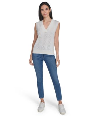 Women's V-Neck Pointelle Sweater