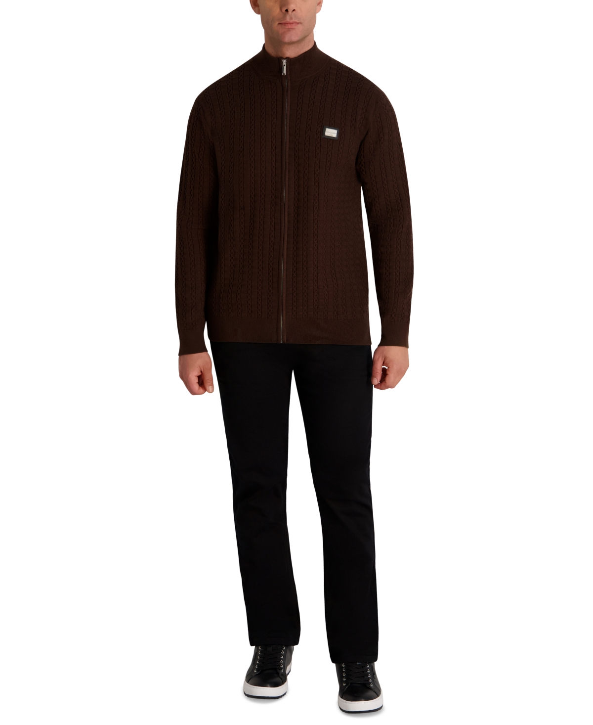 Karl Lagerfeld Paris Men's Full Zip Cable Knit Sweater