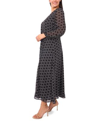 Plus Size Geometric Print Long Sleeve Maxi Dress