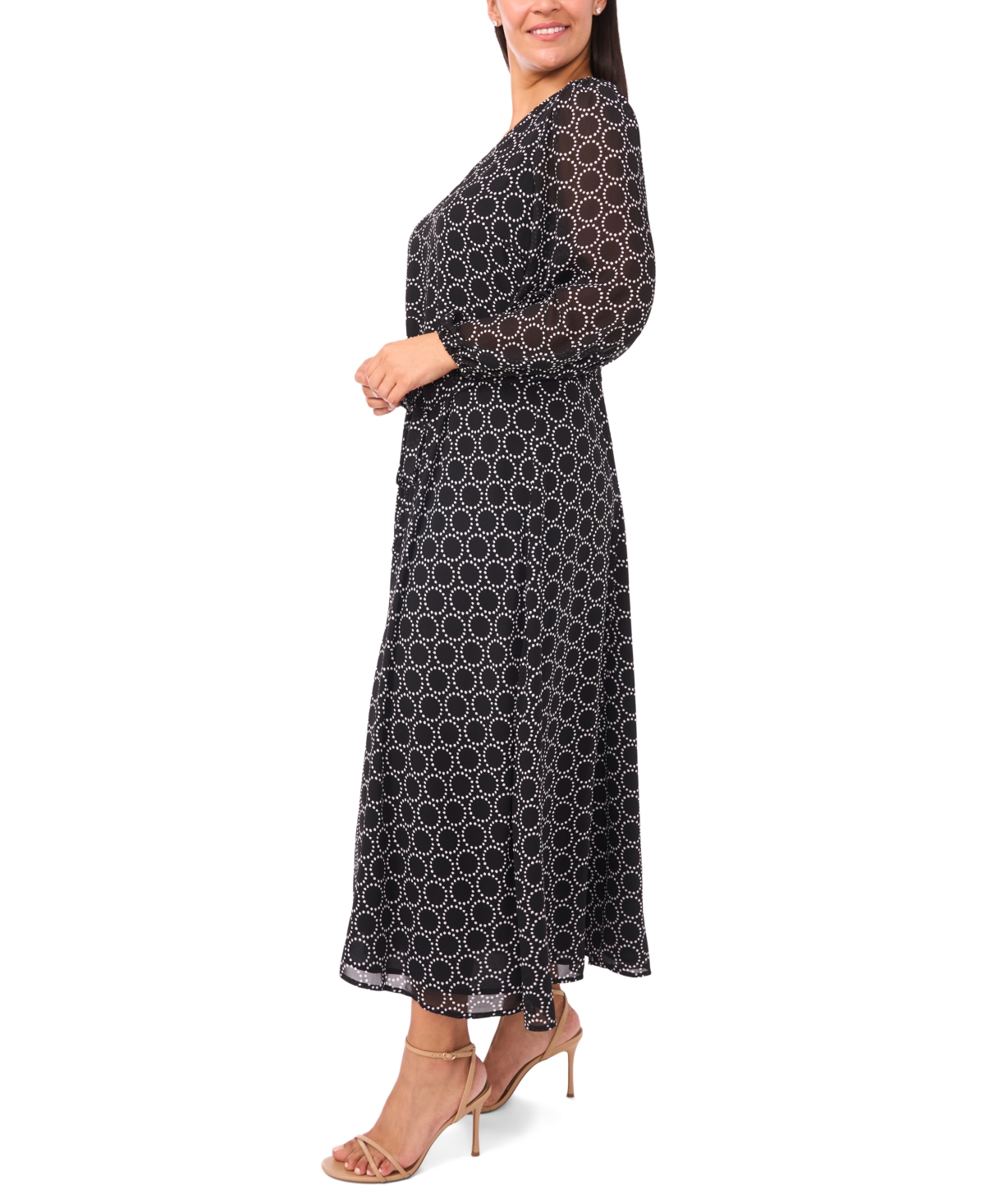 Msk Plus Size Geometric Print Long Sleeves Maxi Dress In Multi