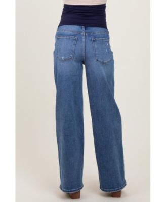 Maternity Blue Washed Wide Leg Jeans