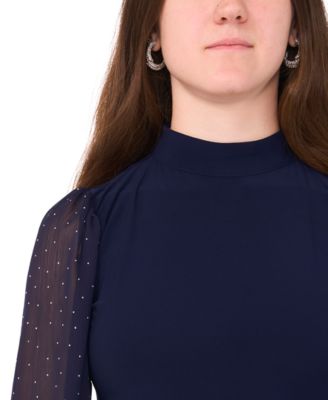 Petite Jersey Bell Sleeves Mock Neck Shift Dress