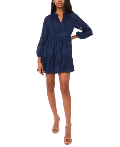 Petite Ruffle Sleeves Shift Dress - Bahama Navy