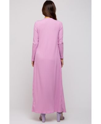 Pink Ribbed Sleeveless Dress Cardigan Maternity Set
