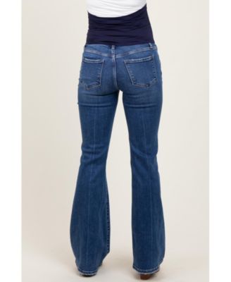 Maternity Navy Blue Distressed Flare Jeans