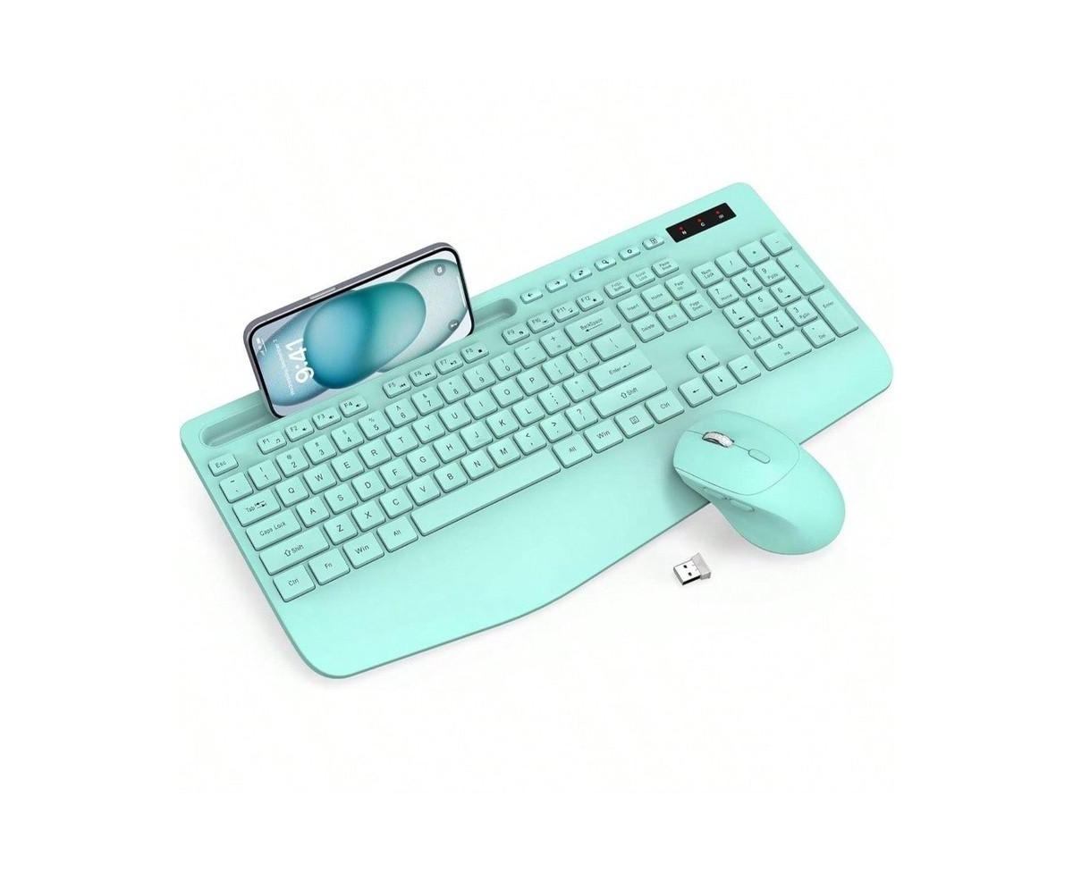 Wireless Keyboard And Mouse Combo - Full - Sized Keyboard With Wrist Rest, Phone Holder, 2.4GHz Cordless Keyboard Mouse Computer, Laptop