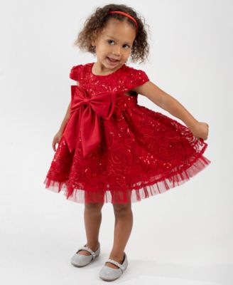 Rare Editions - Baby Girls 2-Piece Sequin Soutache Mesh Dress and Diaper Cover Set