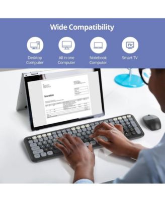 Cute Keyboard and Mouse Wireless Silent, Full-Size Retro Typewriter Wireless Quiet Slim Keyboard Low-Noise 2.4GHz for Computer, Desktop, Laptop(Grey)