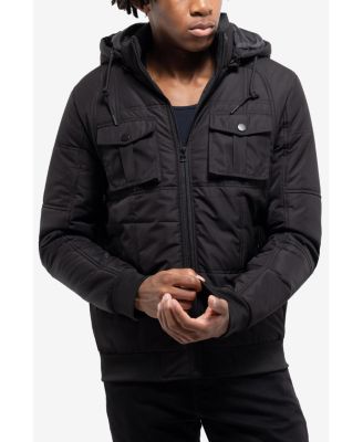 Men's Hooded Puffer Jacket With Patch Chest Pockets