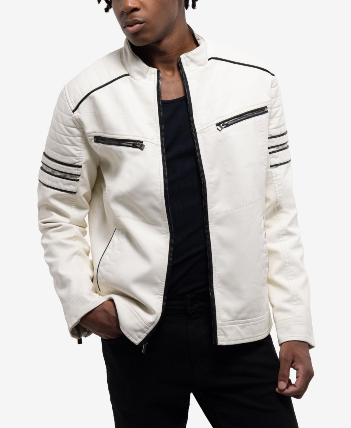 Мужская куртка из искусственной кожи с подкладкой из искусственной овечьей шерсти