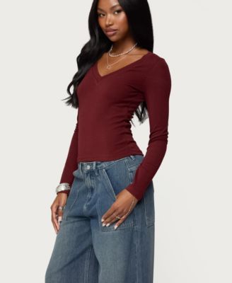 Women's Larna V Neck Ribbed T Shirt