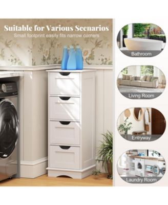 4-Drawer Bathroom Cabinet w/Cut-out Handles Anti-toppling Device Narrow Entryway