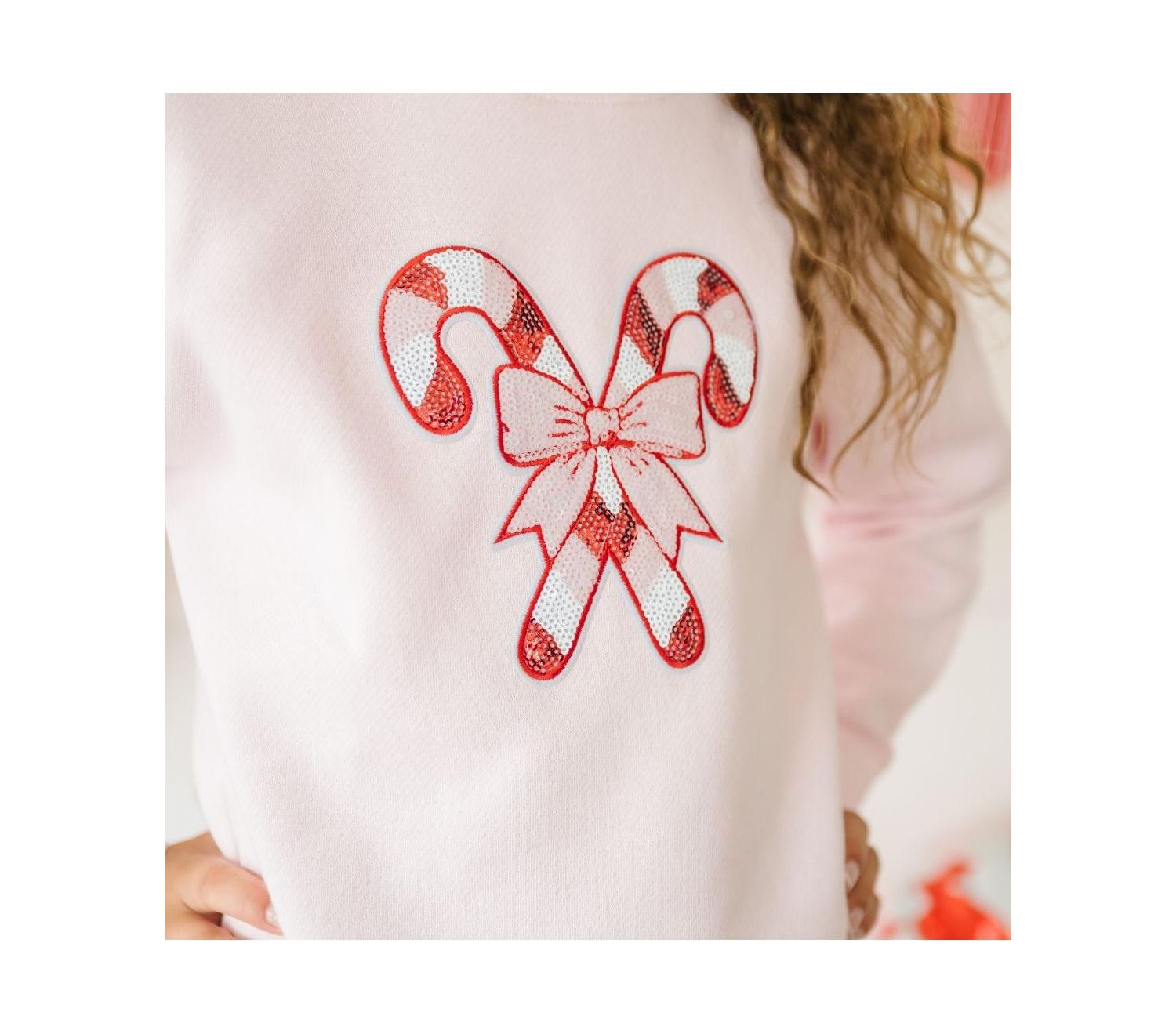 Little and Big Girls Candy Cane Patch Christmas Sweatshirt