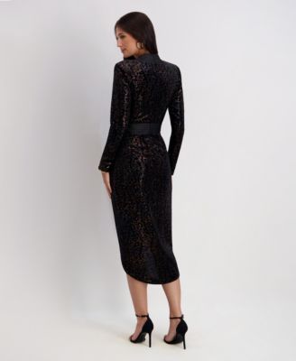 Women's Foiled Long Sleeve Midi Dress