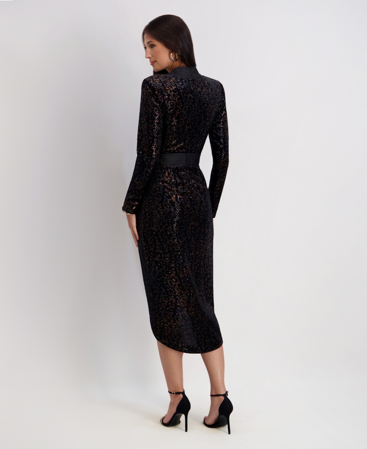 Siena Women's Foiled Long Sleeve Midi Dress In Black