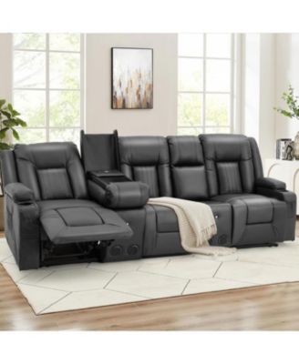 3 Seater Recliner Sofa with 2 Console&Bluetooth Speakers